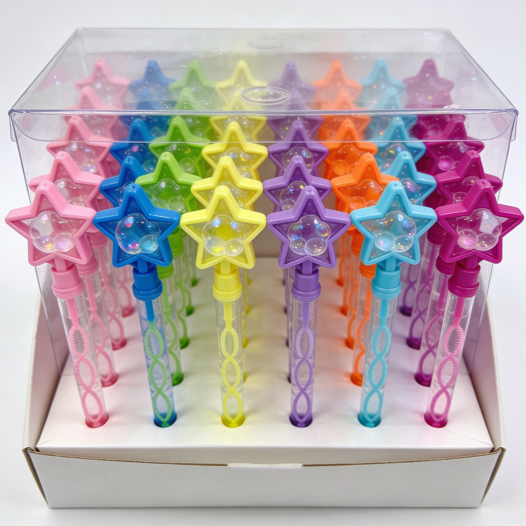toymilo.com 32 Pcs 8 Colors Neon Bubbles Party Favors for Kids, Mini Star Bubble Wand Bulk in Gift Box for Goody Bag Stuffers, Classroom Giveaways, Carnival Prizes, Birthday Treats, and Toddler Party Supplies